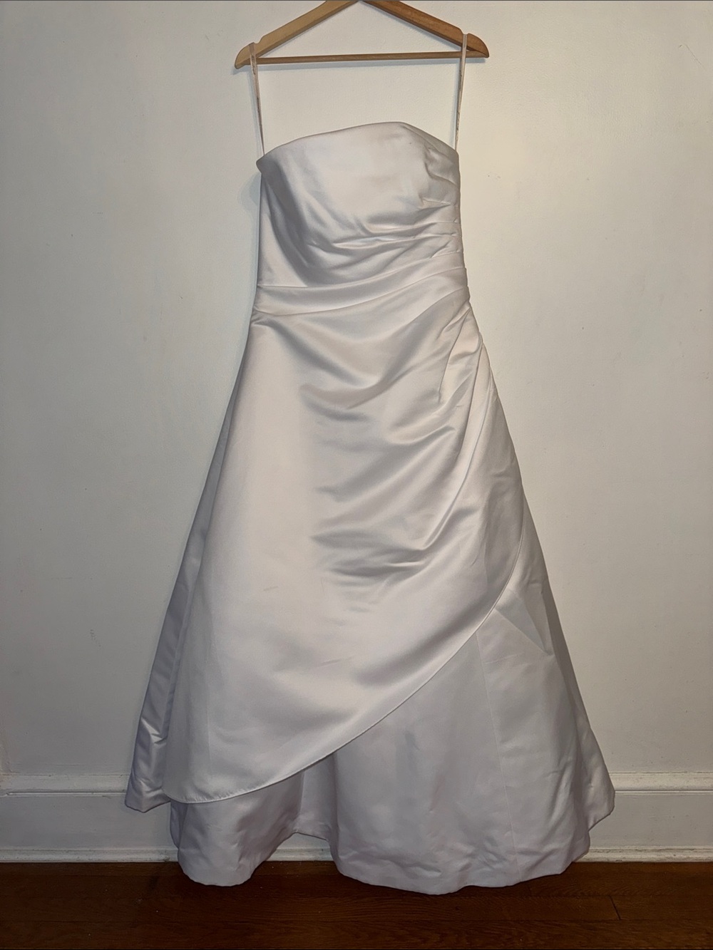 Y2K Vintage David's Bridal Michelangelo Strapless Ruched Satin Dress 14 T8076